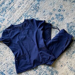 Barco Uniforms One Wellness Navy Scrub Top Medium and Pants Medium Tall